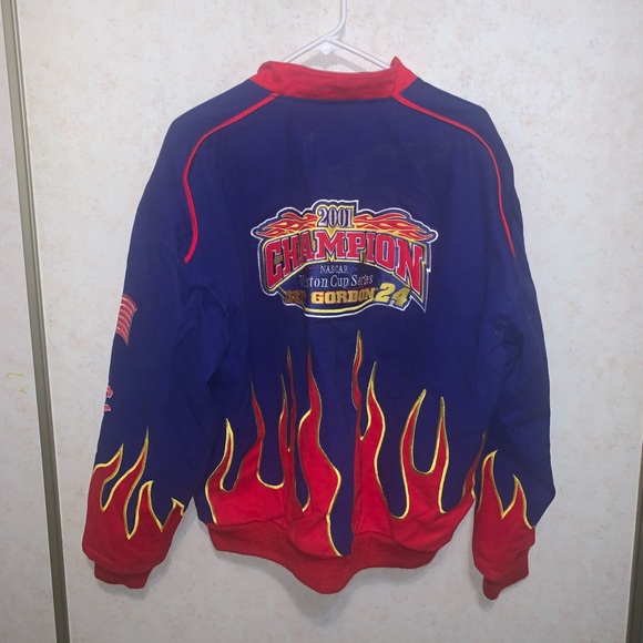 Vintage NASCAR Racing Jacket Jeff Hamilton Jeff Gordon Flames Large Extra - Picture 2 of 5